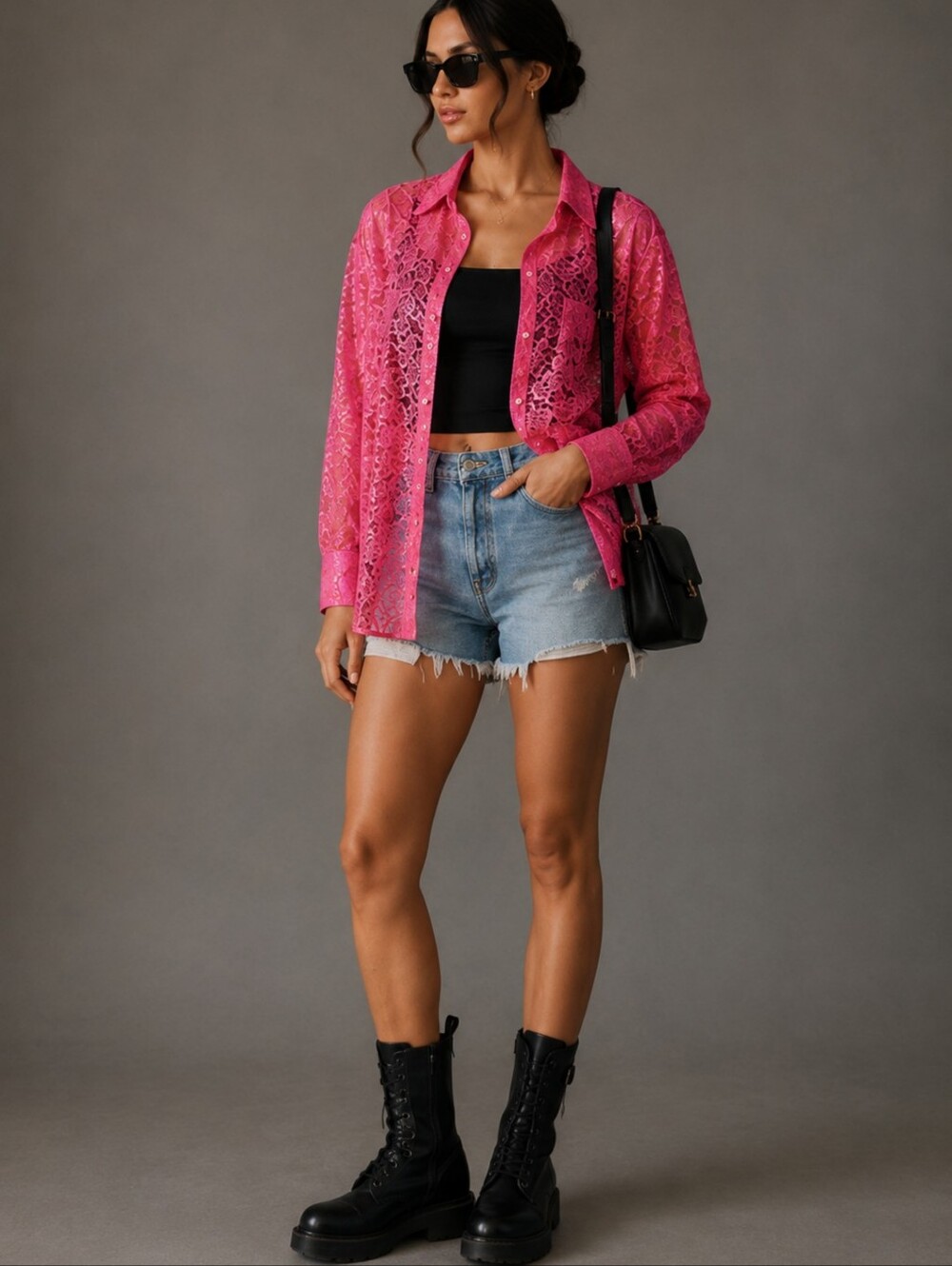 Anthropologie Metallic Lace Buttondown Shirt Pink